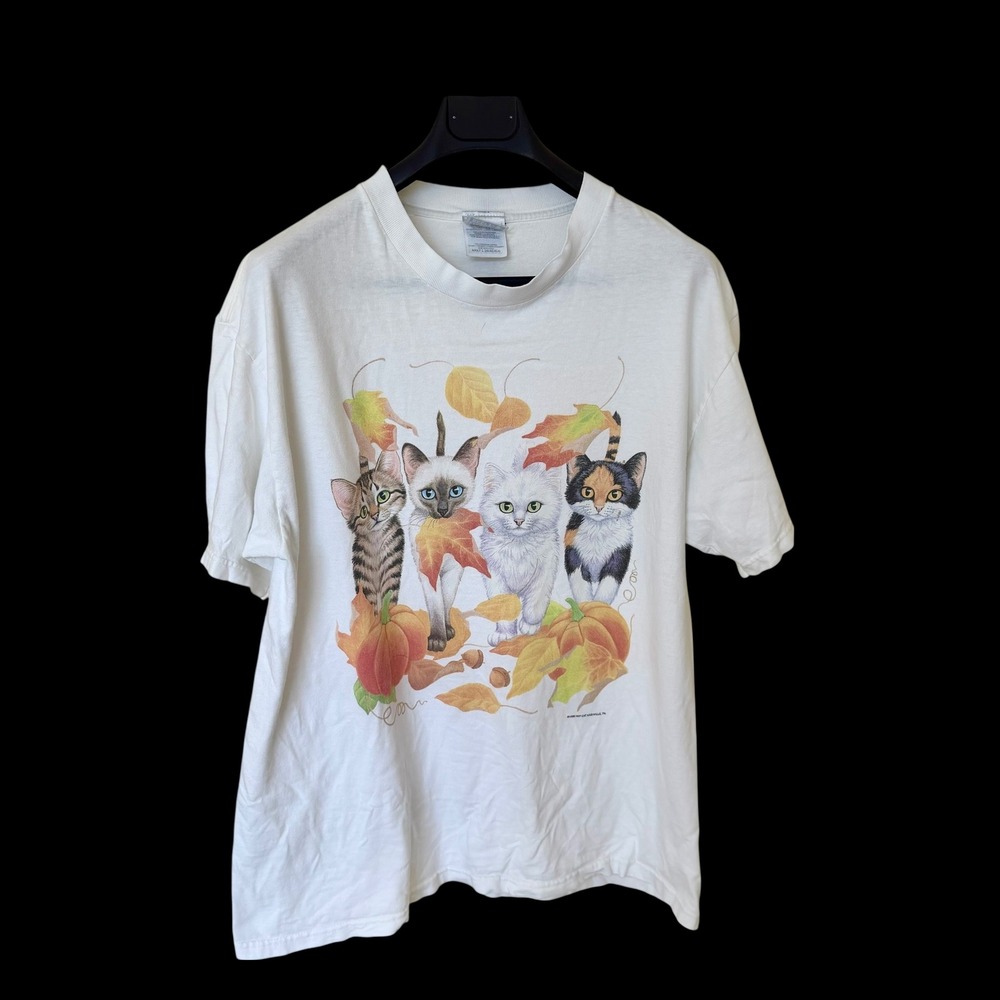 Vintage 90's Hep Cat Nashville Kittens Pumpkin T-Shirt Hanes Beefy-T Large White